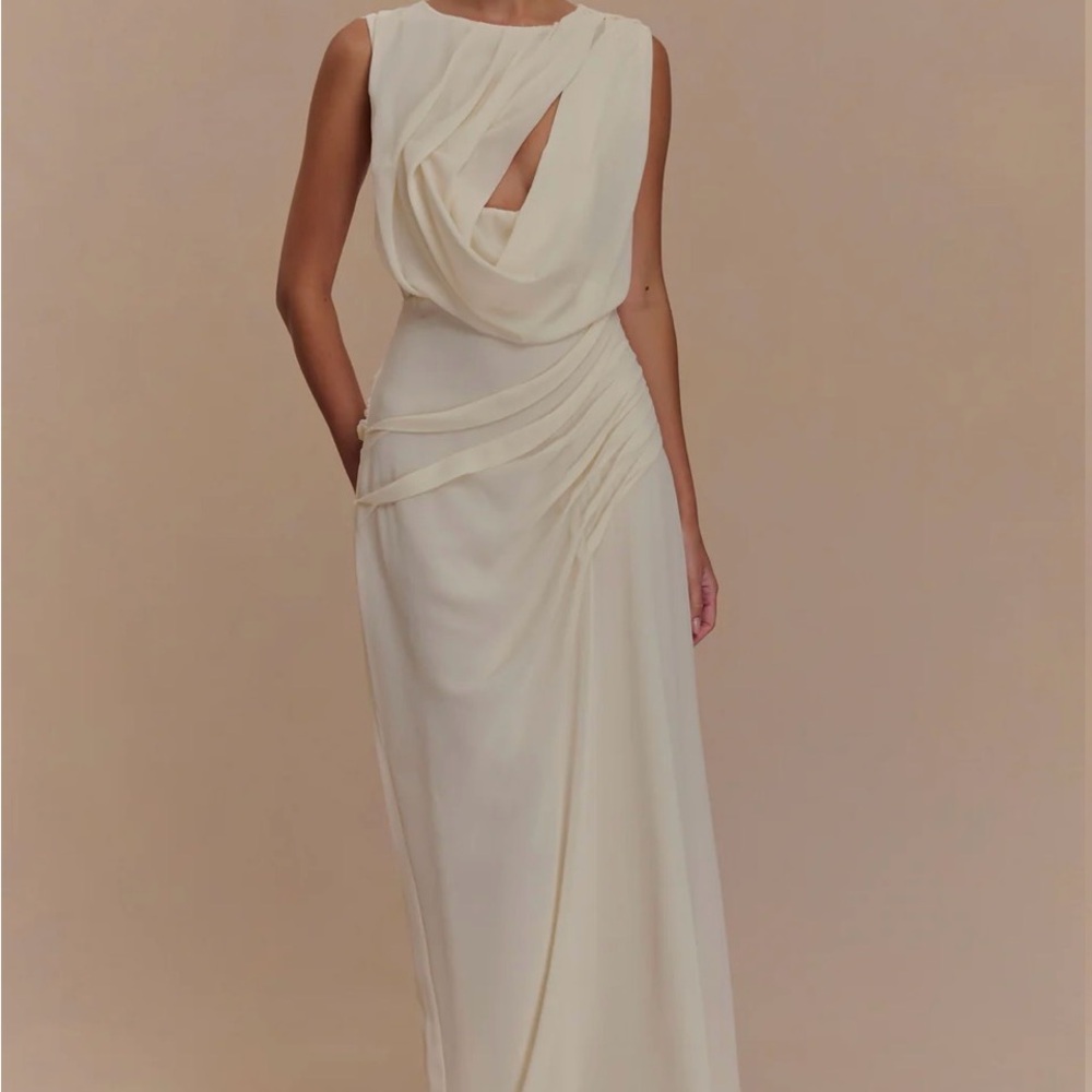 Meshki Cream Draped Maxi Gown